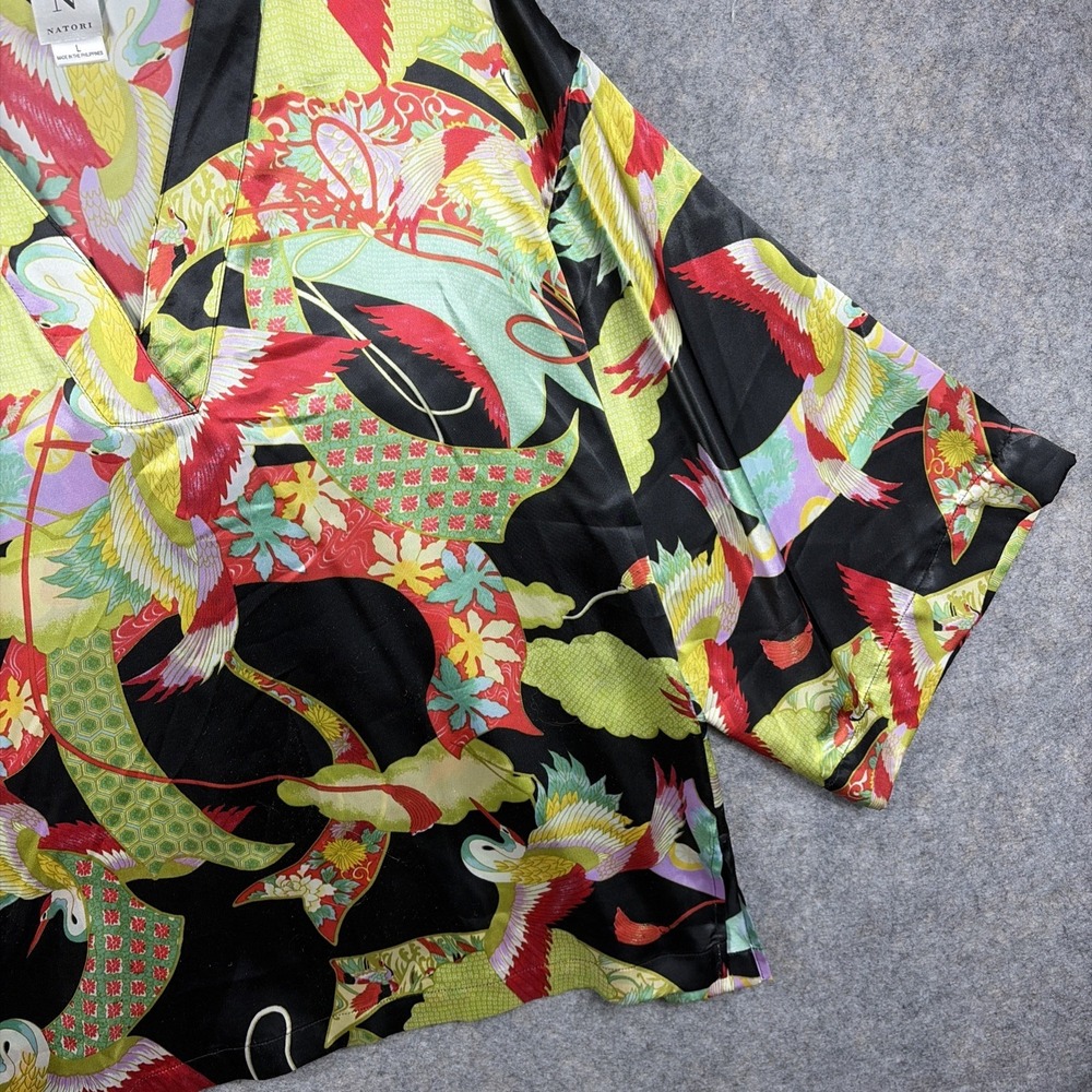 Natori Blouse Kimono V Neck 3/4 Sleeves Birds Pattern Medium - Picture 4 of 10